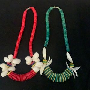 Wooden bead and shell necklaces